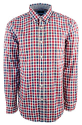 Men's Sharp-Fit Cotton Button Down Shirt-R-XXL Red/Blue