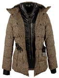Michael Kors Women's Hooded Leopard Print Belted Puffer Coat Jacket Large