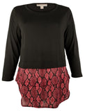 Women's Layered Long Sleeved Top Black Burgundy