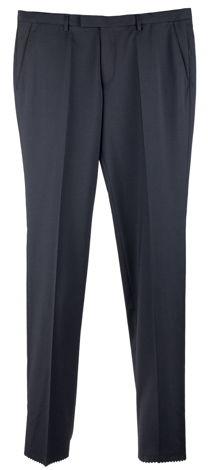 Hugo Boss Men's Leenon Virgin Wool Regular Fit Unhemmed Dress Pants 32 R Navy Blue