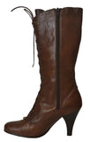 Daniblack Women's Lace Up Front Leather Boots Shoes Brown 8.5M New