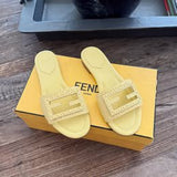 NEW Fendi Women's Baguette FF Leather Flat Slide Sandals Yellow 36.5 (6.5)