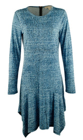 Michael Kors Women's Plus Size Long Sleeve Printed Drop Waist Dress
