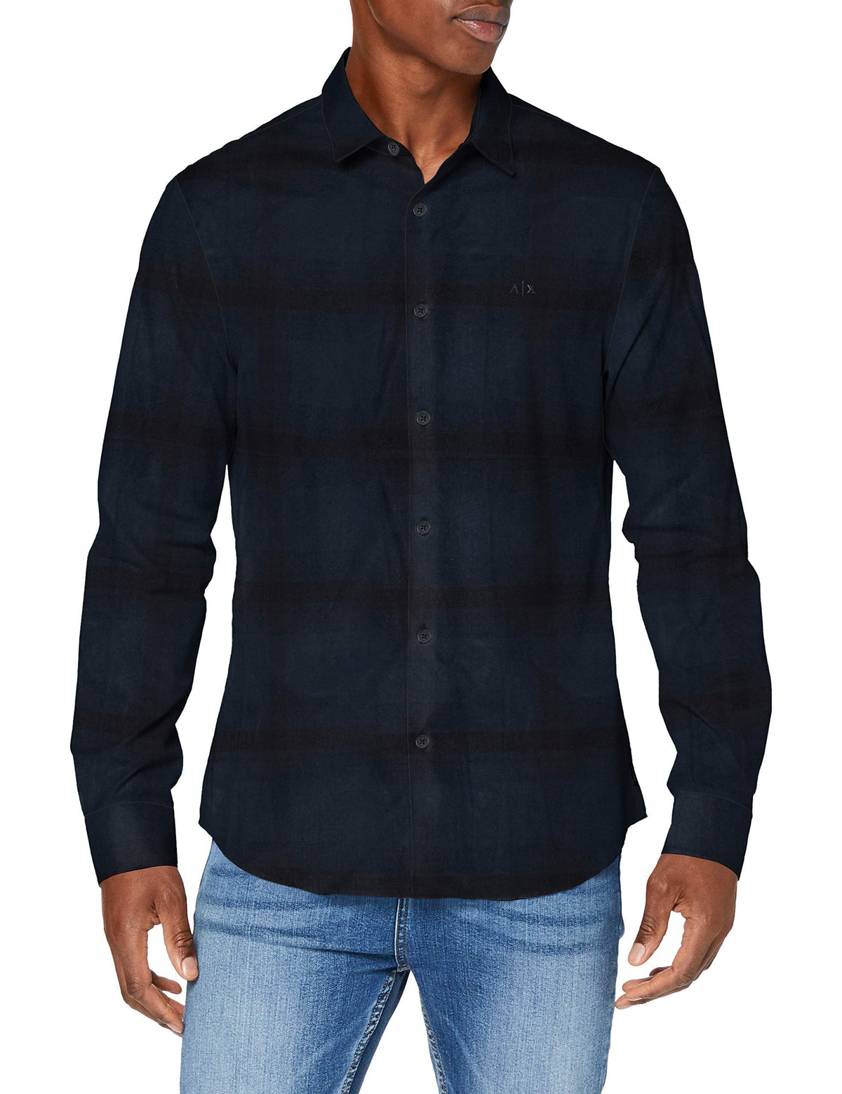 A|X ARMANI EXCHANGE mens Long Sleeve Buffalo Check Button Down