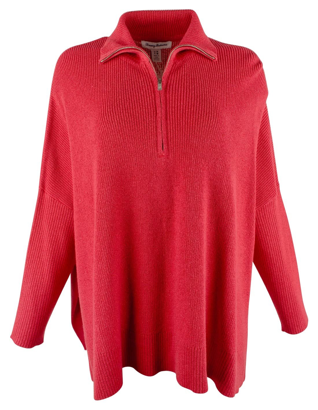 Women's Shimmer Bonita Half Zip Long Sleeved Poncho Top-TR-XXS/XS Tango Red