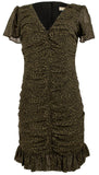 Women's Animal Print Ruched V-Neck Mini Dress OLV 8 Olive
