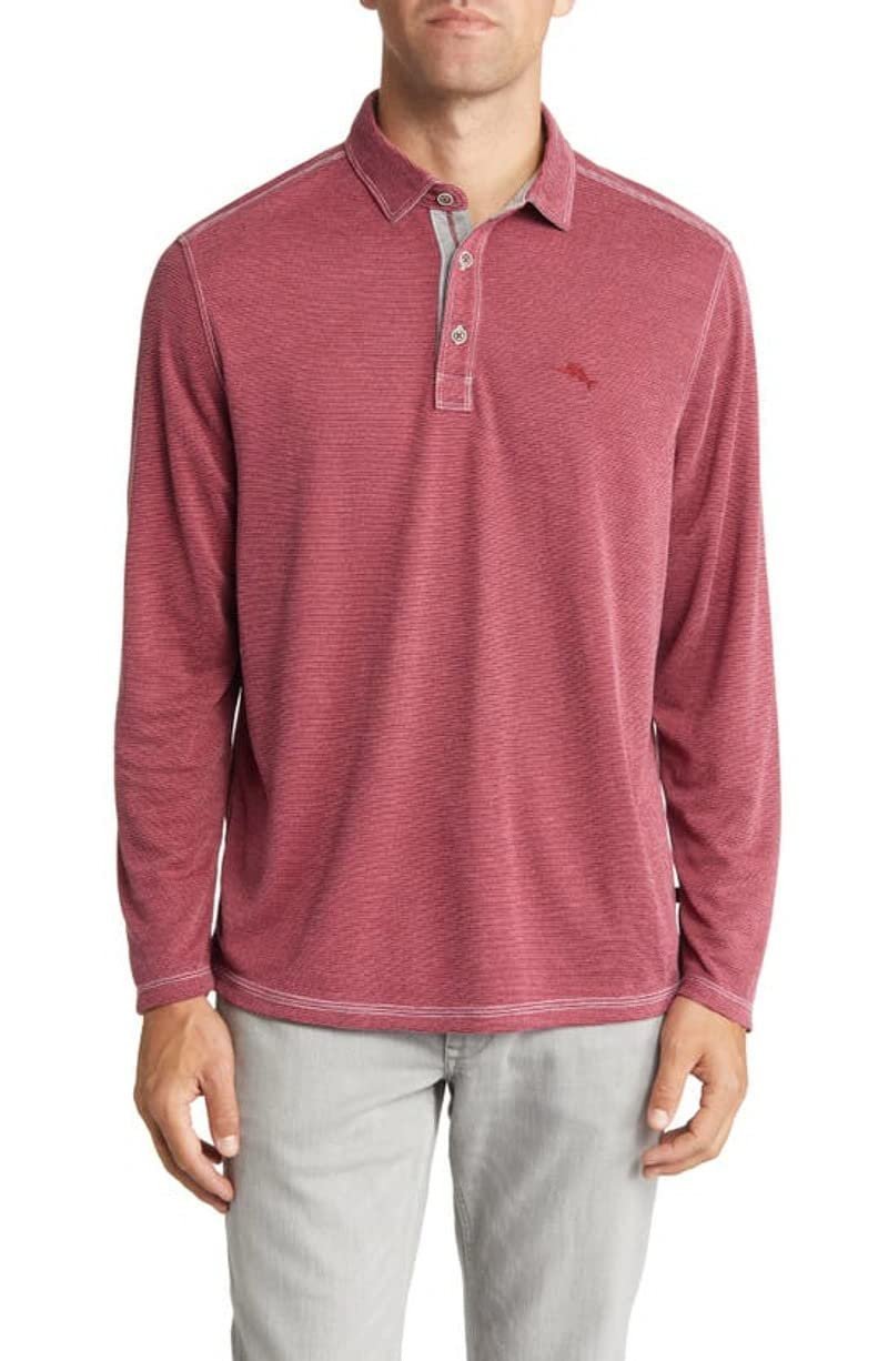 Tommy Bahama Men's Big & Tall Paradise Cove Long-Sleeve Polo Shirt Rose Red  3XLT