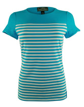 Lauren Ralph Lauren Active Women's Short Sleeve Striped Mesh Yoke Top