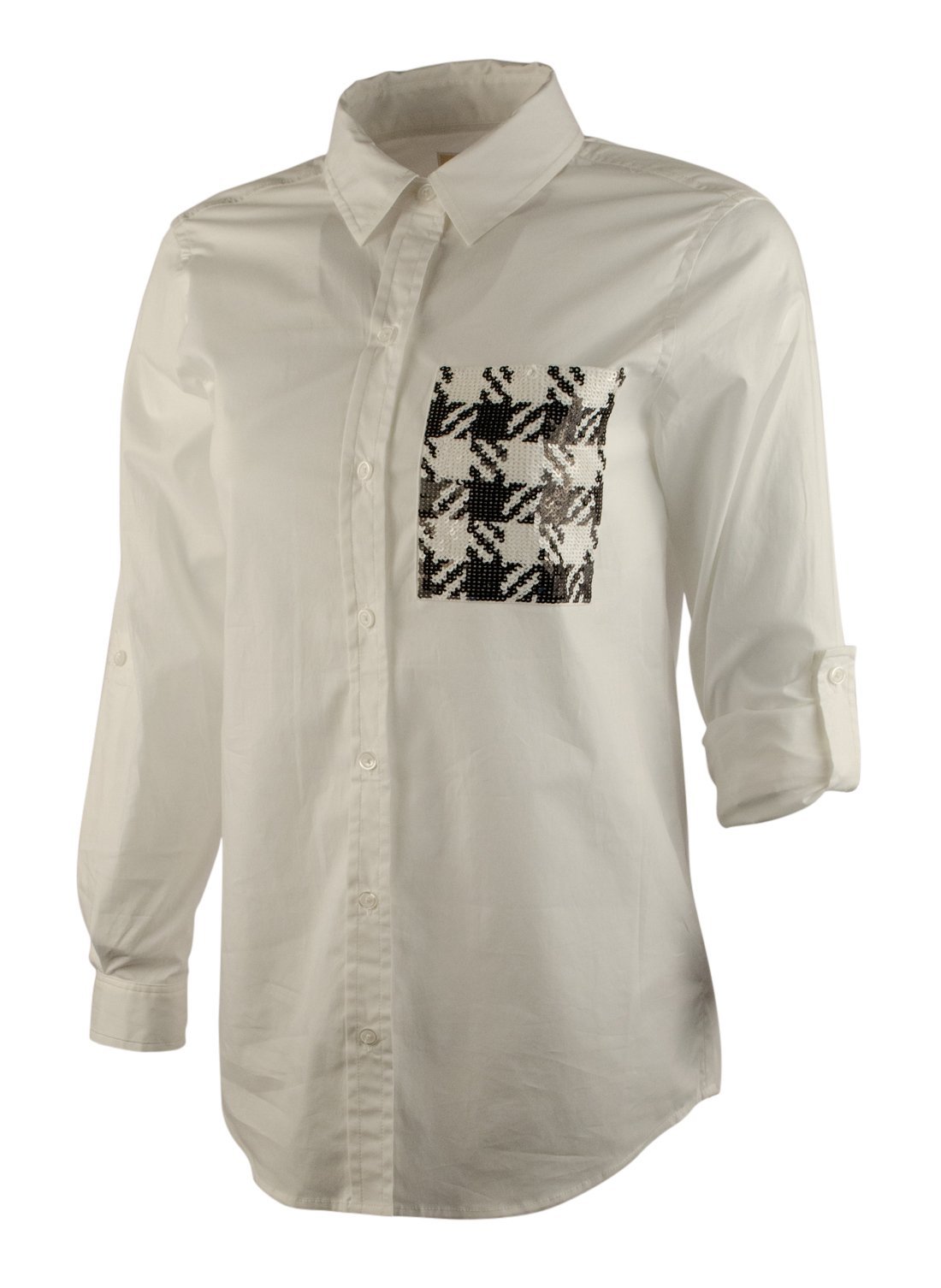 Michael Kors Women's Plus Size Sequin Pocket Button Down Long Sleeve Top-W-2X White Michael Kors Women's Plus Size Sequin Pocket Button Down Long Sleeve Top-W-2X White