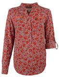 Women's Floral Print Pebble Crepe Zip Pocket Top-S-S