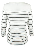 Women's Petite Crest Striped Jersey Top-W-PXS White