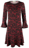 Michael Michael Kors Women's Glam Lace Print Bell Sleeve Flounce Hem Dress