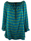 Women's Striped Peasant Blouse Shirt Tops-T-S Turquoise