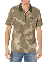 Armani Exchange Men's Colorblock Camo Printed Zip Short Sleeve Polo Shirt