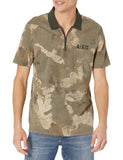 Armani Exchange Men's Colorblock Camo Printed Zip Short Sleeve Polo Shirt