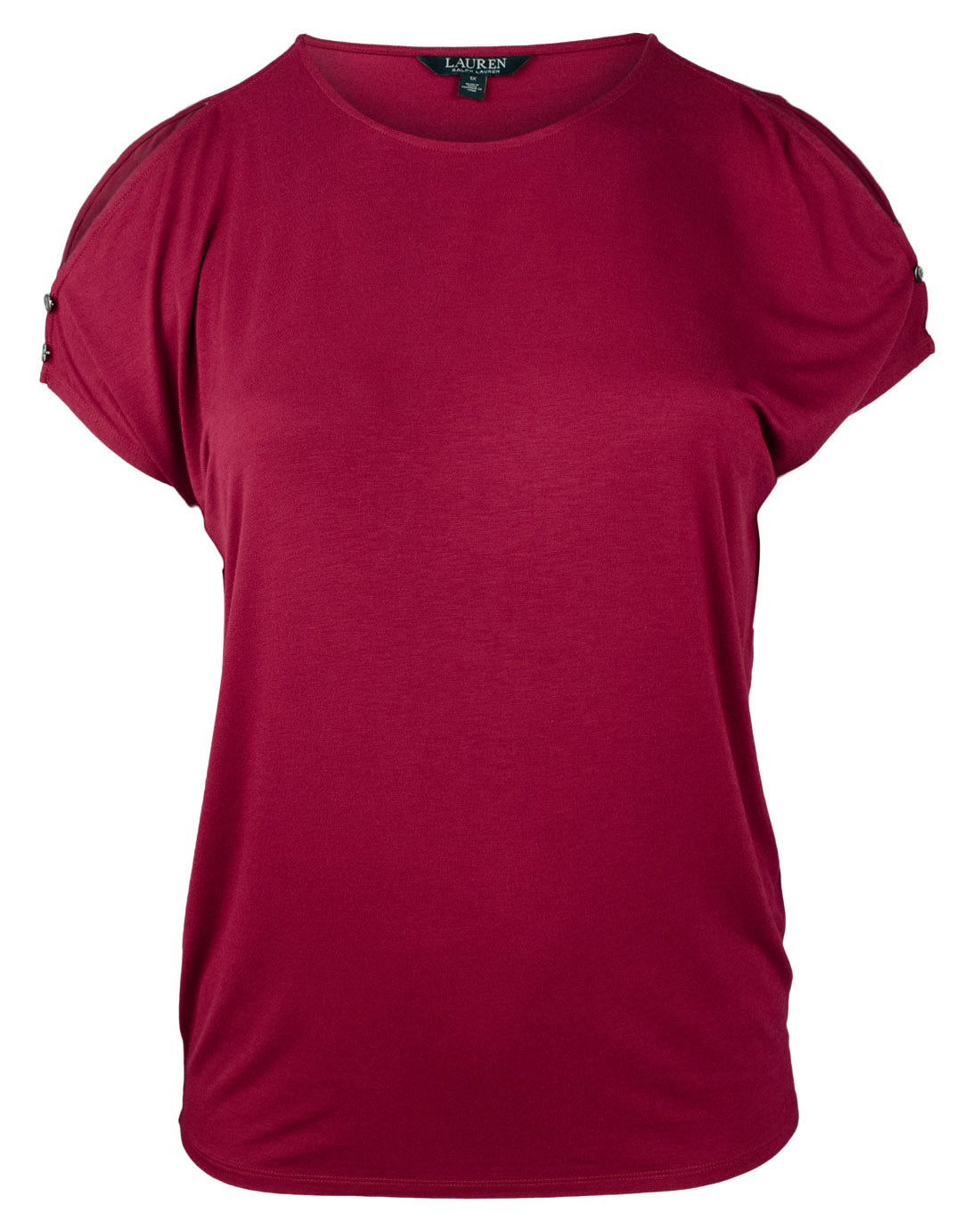 Lauren Ralph Lauren Women's Plus Size Cutout Button Shoulder Jersey Top R 1X