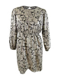 Michael Kors Women's Plus Size Foil Paisley Long Sleeve Flounce Dress