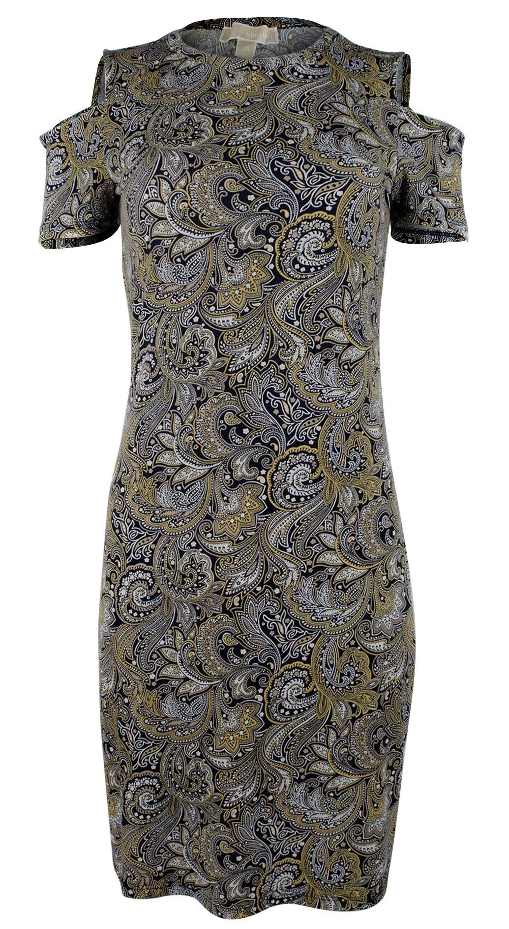 Michael Kors Women's Paisley Cold Shoulder Dress Taxi Yellow XS