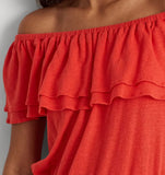 Lauren Ralph Lauren Women’s Off The Shoulder Jersey Blouse in Tomato