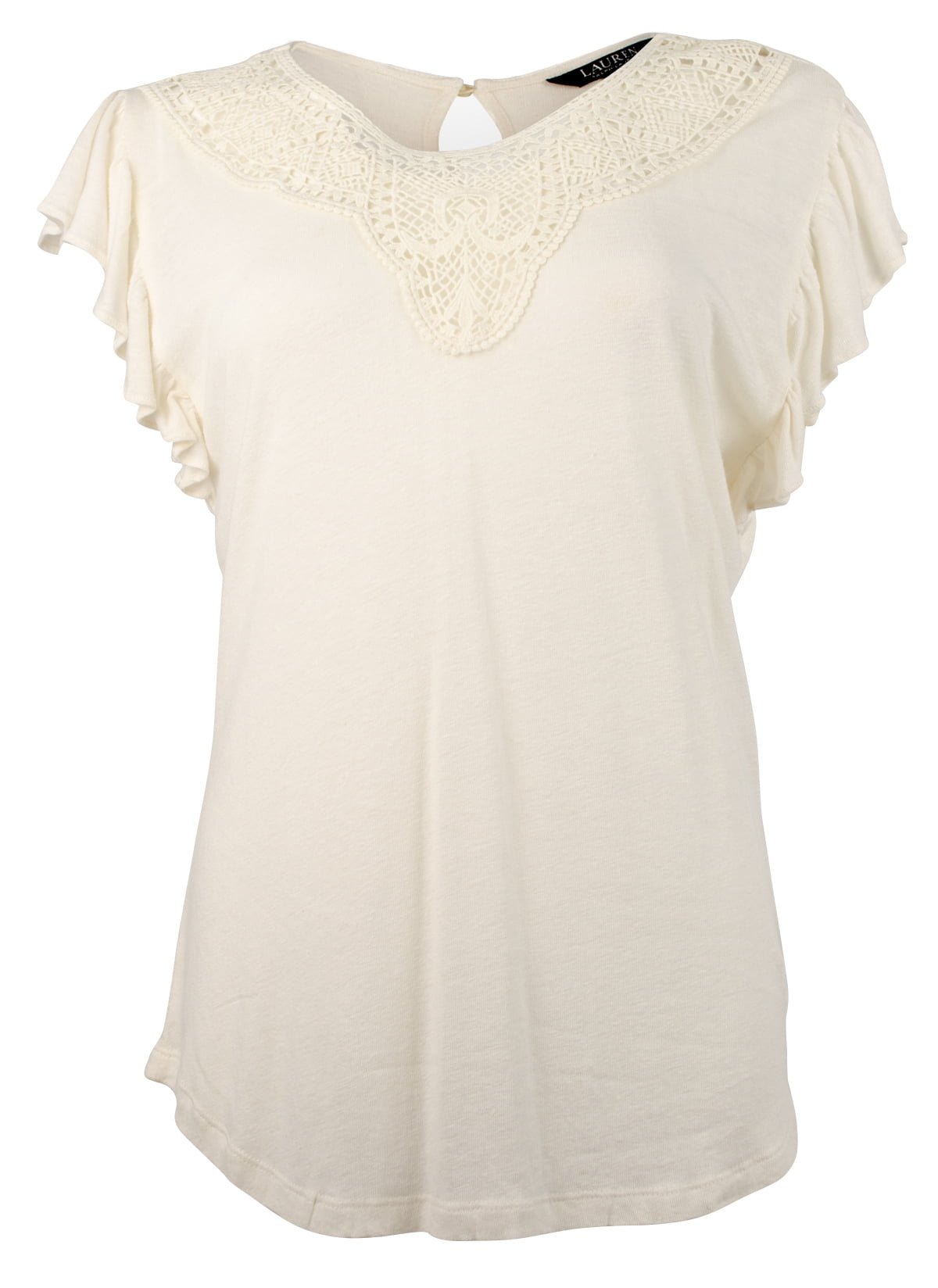 Lauren Ralph Lauren Women's Flutter Sleeve Blouse Top Winter Cream XL