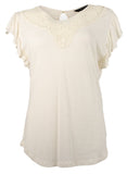 Lauren Ralph Lauren Women's Flutter Sleeve Blouse Top Winter Cream XL