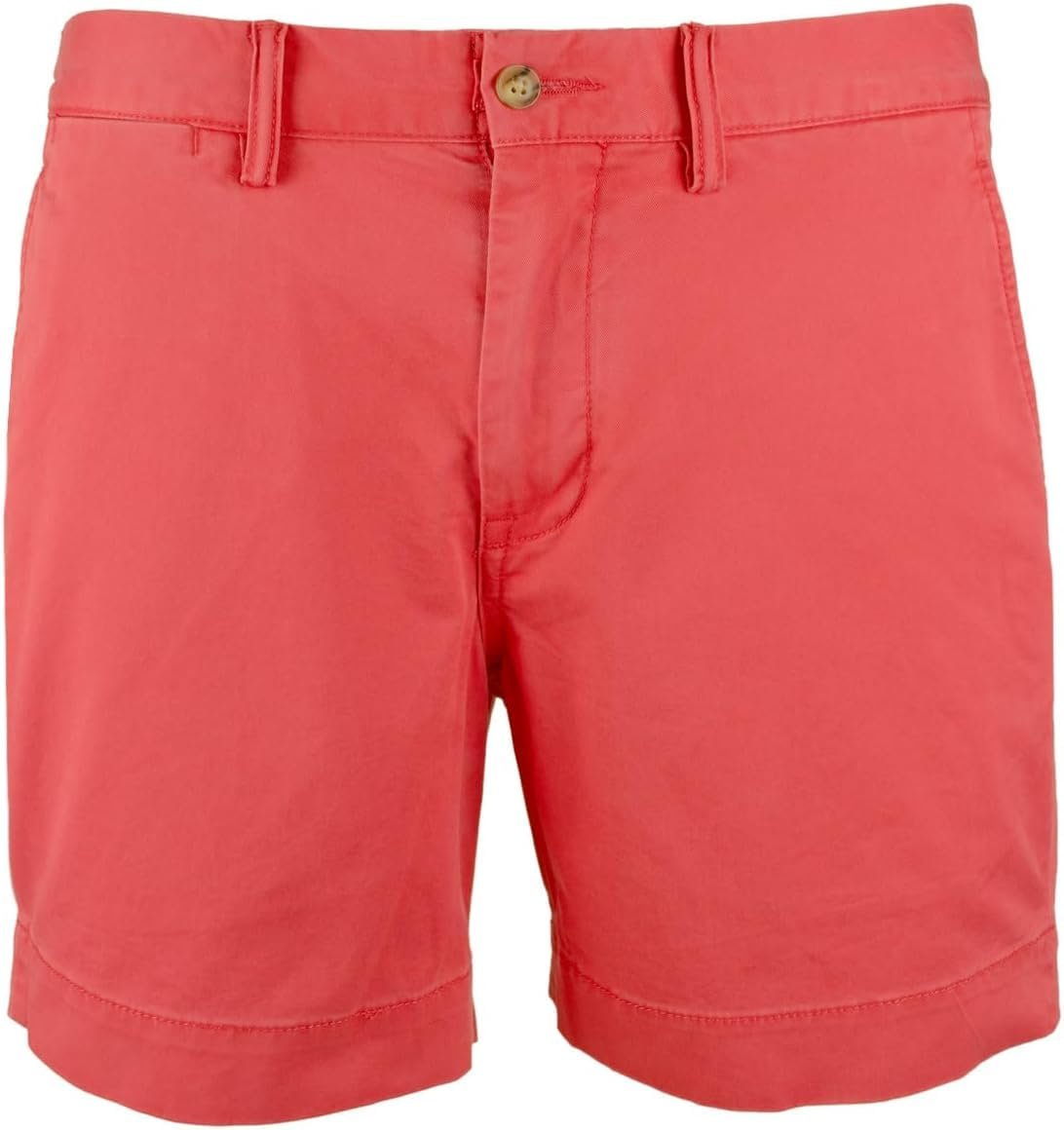 Men's Stretch Straight Fit 6 Inch Flat Front Chino Shorts Red 36