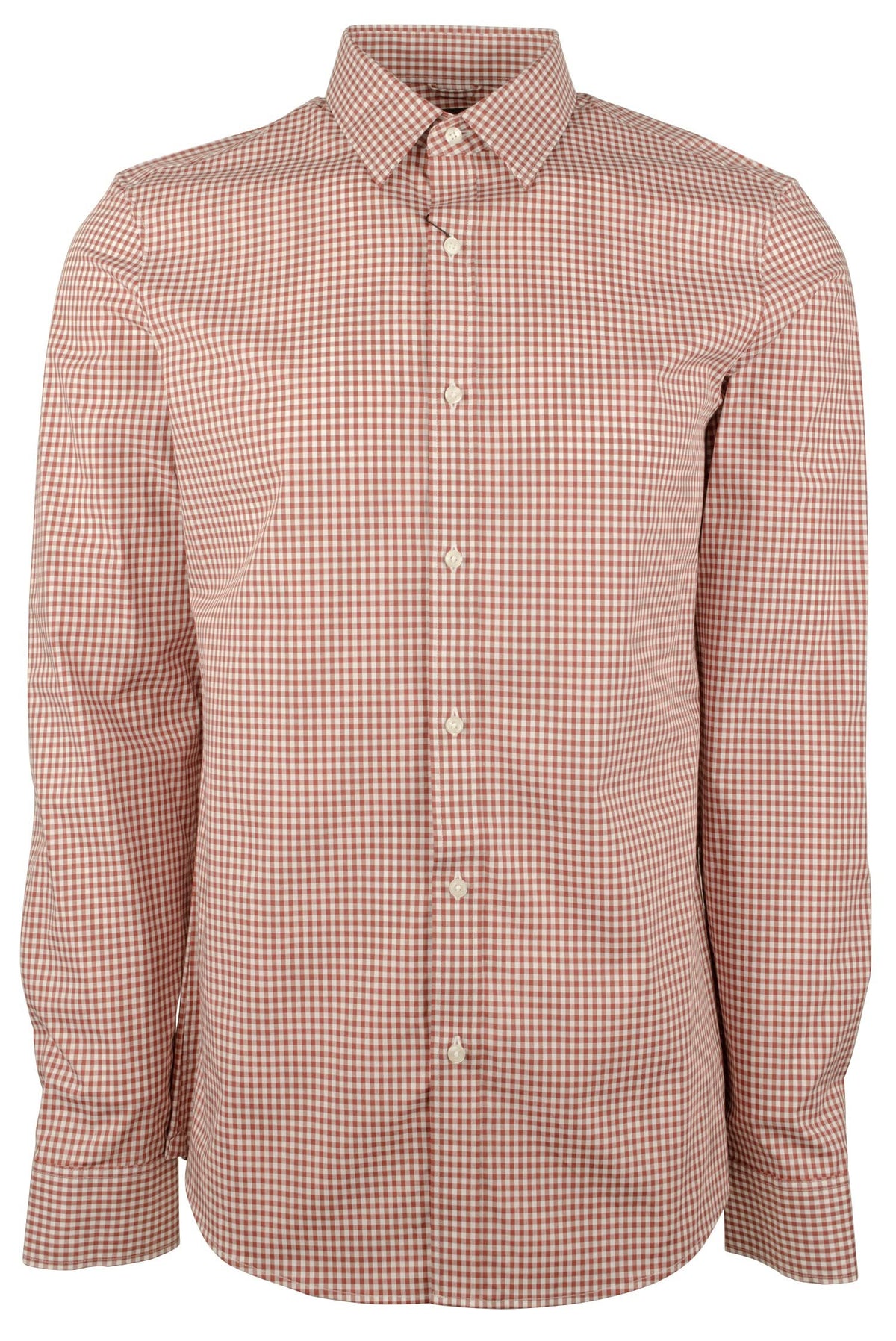 Men's Trim Fit Mini Check Long Sleeves Shirt-HO-X-Large