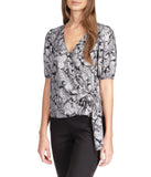 Michael Kors Women's Foil Paisley Faux Wrap Top Blouse