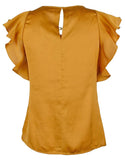 Michael Kors Women's Hammered Satin Flutter Sleeve Chain Neck Top Blouse X Small