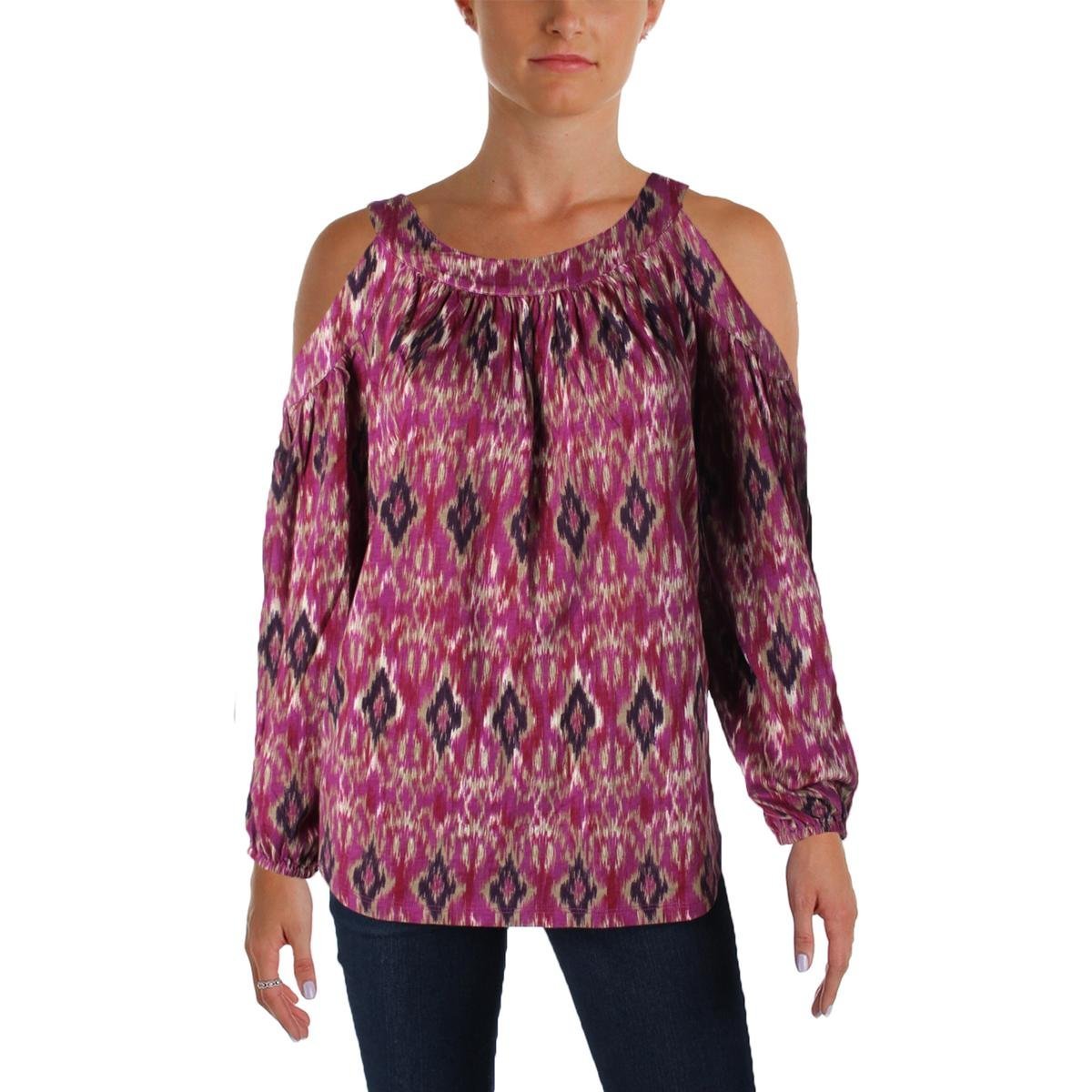 Ralph Lauren Womens Printed Knit Blouse, Purple, Large