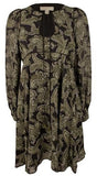 Michael Kors Women's Paisley Georgette Keyhole Neckline Dress OLV 2 Olive