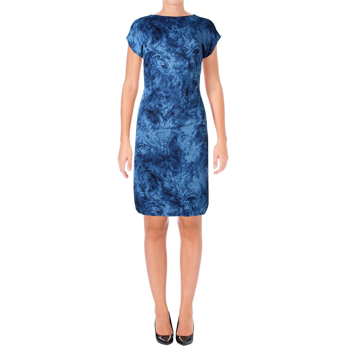 Lauren Ralph Lauren Womens Linen Printed Casual Dress Blue Multi Small