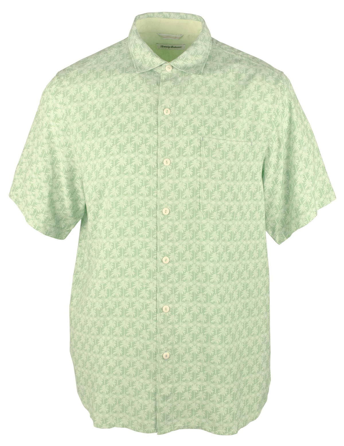 Tommy Bahama Palms Away Geo Camisa de manga corta para hombre, verde hierba, talla pequeña