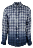 Michael Kors Men's Slim Fit Linen Dip Dyed Gingham Long Sleeve Shirt