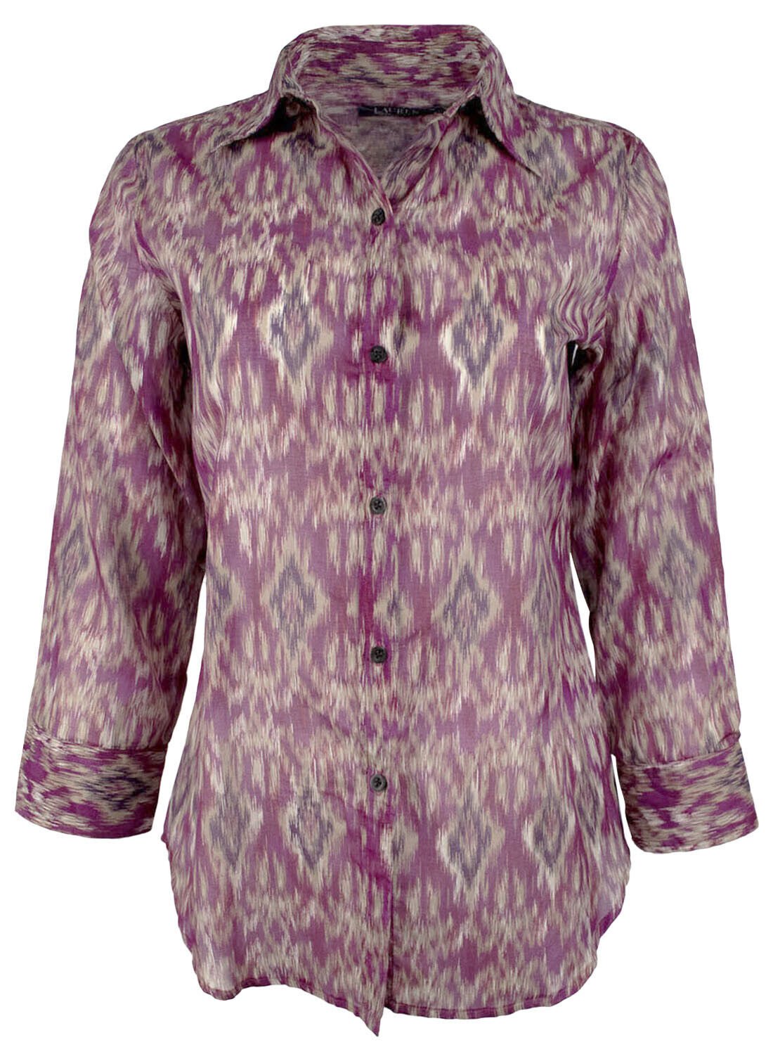 Lauren Ralph Lauren Women's Ikat Printed Button Down Blouse Top-M-Medium