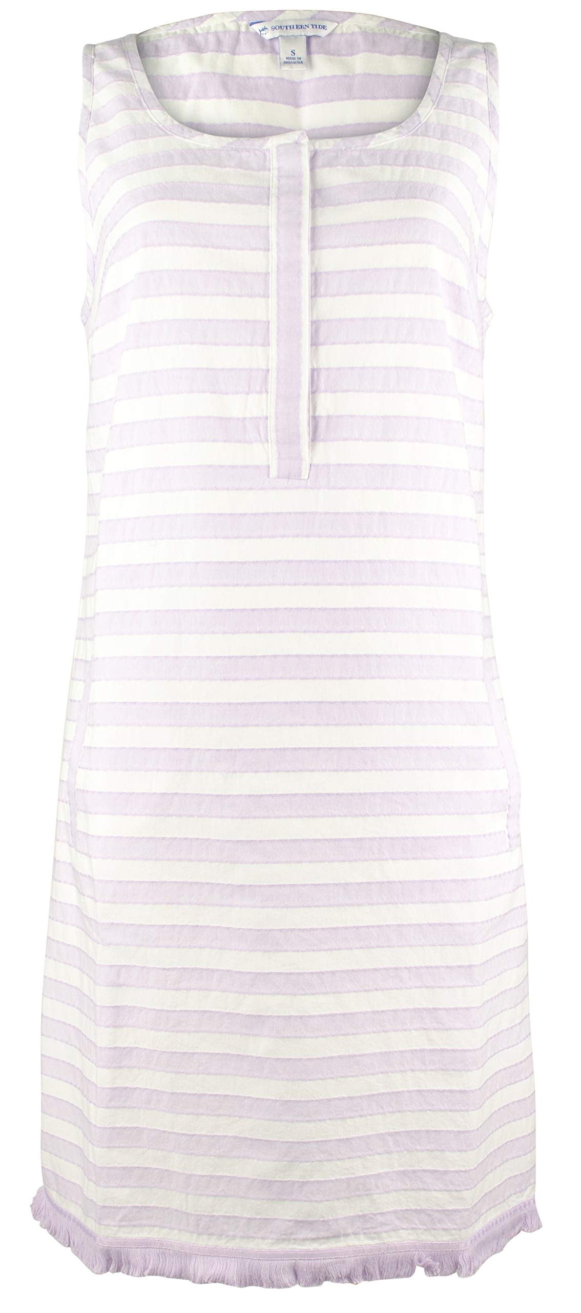 Southern Tide Women's Corrine Fringe Hem Sleeveless Shift Dress Purple Sky