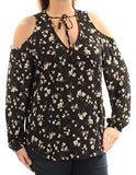 Lauren Ralph Lauren Women's Floral Print Cold Shoulder Blouse Black, Long Sleeves