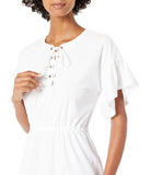 Michael Kors Women's Faux Eyelet Lace Up Front V Neck Dress