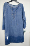 Customer Return Lauren Ralph Lauren Women's Lace-Up Denim Cotton Shift Dress-CW-S