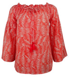 Michael Kors Women`s Patterned Off the shoulder Bell Sleeve Tassel Top