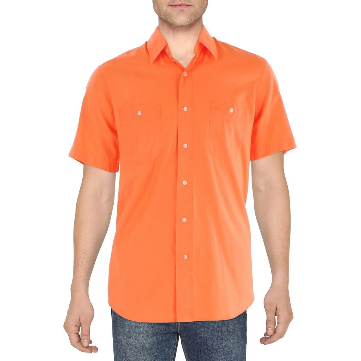 Men's Classic Fit Washed Poplin Clferss Shirt Orng L Orange