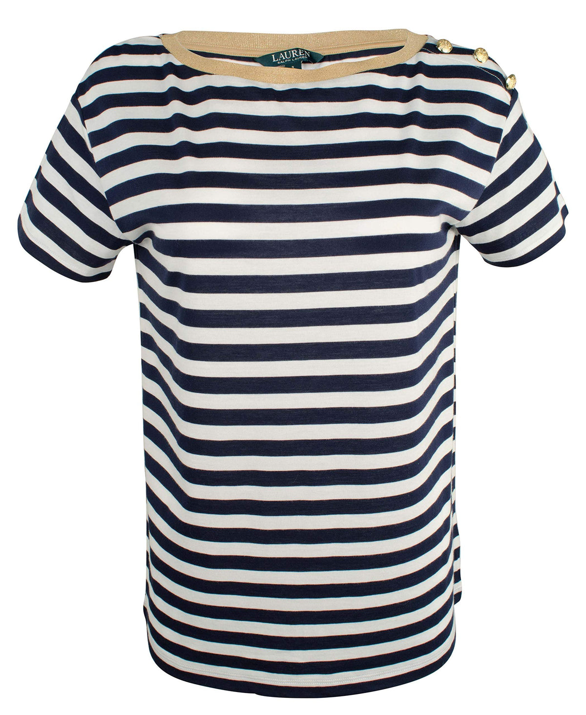 Lauren Ralph Lauren Women's Stripe Button Shoulder T Shirt