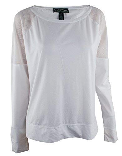 Ralph Lauren Women's Long Sleeve Mesh Shoulder Top Shirt Wht Large