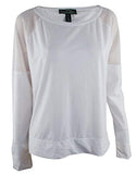 Ralph Lauren Women's Long Sleeve Mesh Shoulder Top Shirt Wht Large