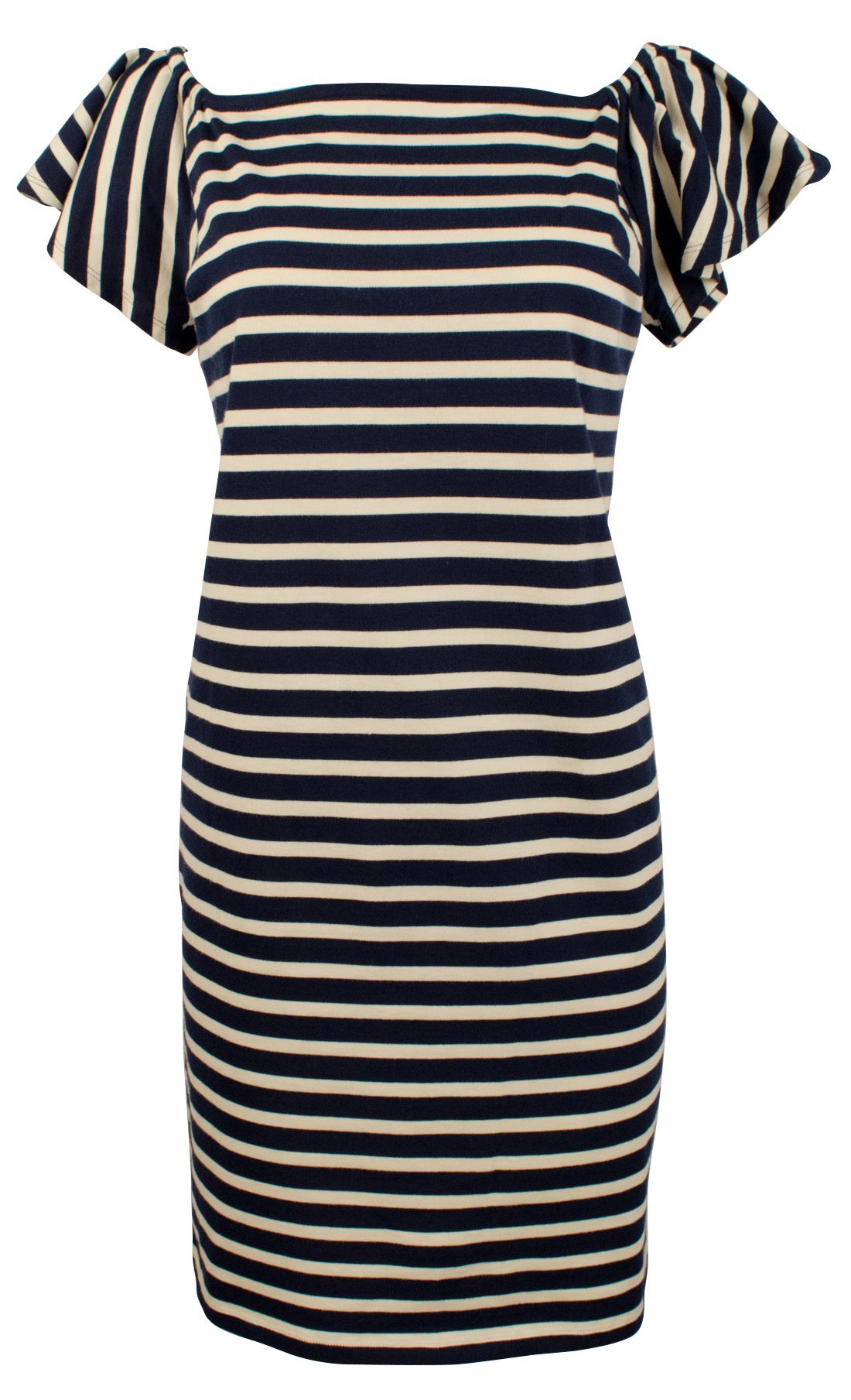Lauren Ralph Lauren Women's Petite Off the Shoulder Striped Dress Indigo Blue