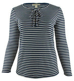 Michael Kors Women's Plus Cutout Lace Up Ribbed Striped Top