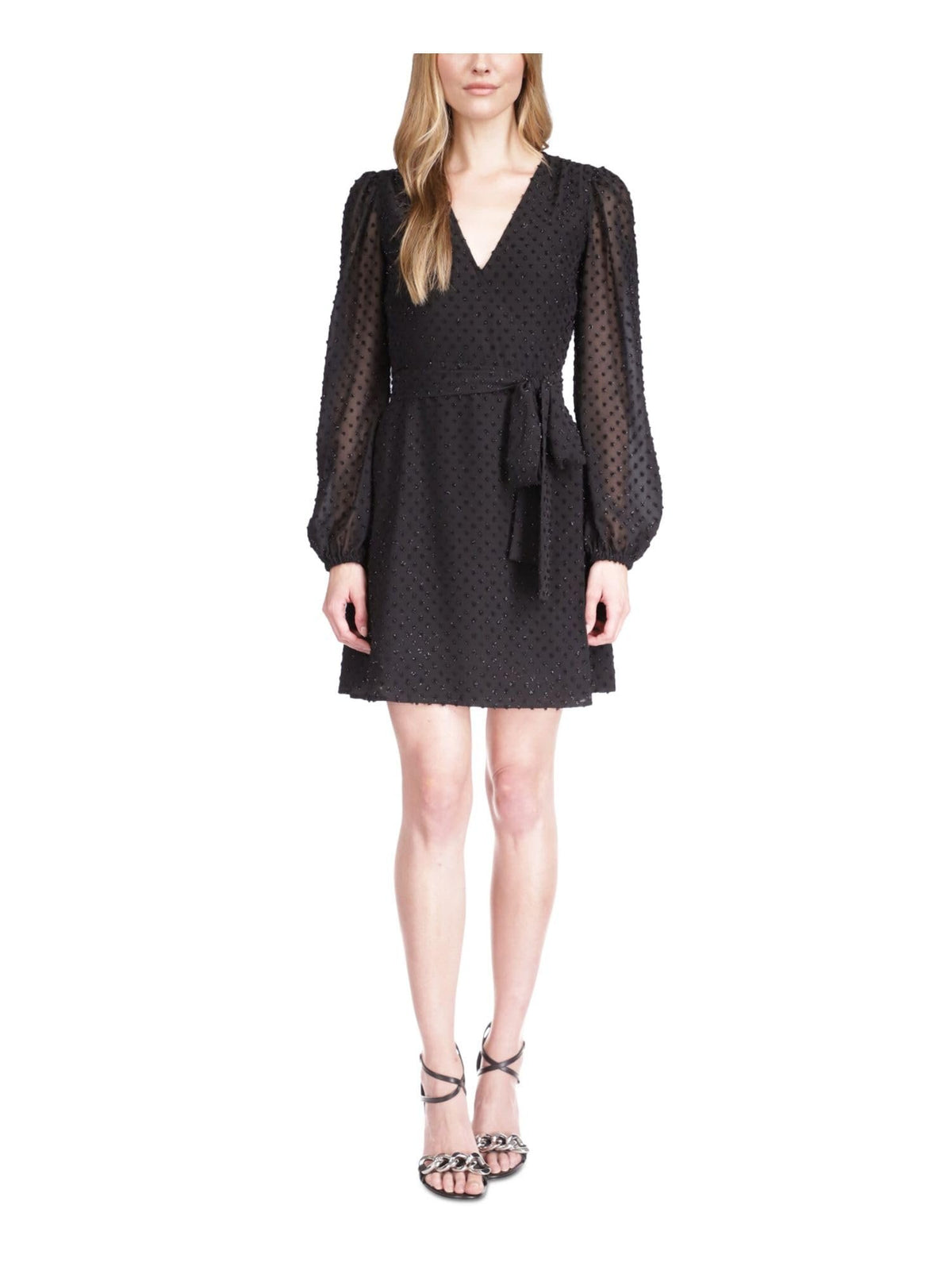 Michael Kors Women's Swiss Dot Wrap Long Sleeve Sheer Dress