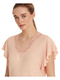 Ralph Lauren Lauren Womens Lace Trim Flutter Sleeves T-Shirt Pink S