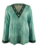 Michael Kors Women's Long Sleeve Printed V Neck Tunic Top