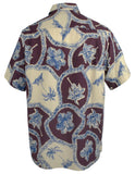 Men's Palm Print Woven Short Sleeve Silk Shirt-Purple Blue Large